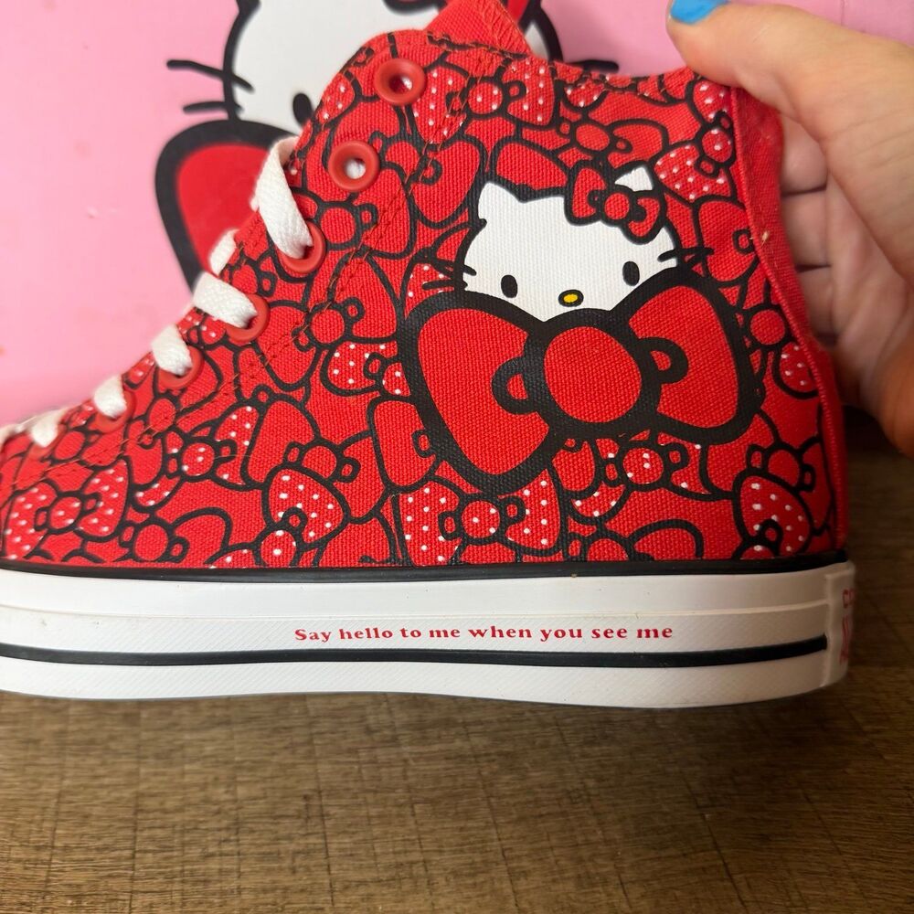 Size 10 Converse Hello Kitty x Wmns Chuck Taylor All Star Hi 'Red shoes sneakers - Picture 2 of 10